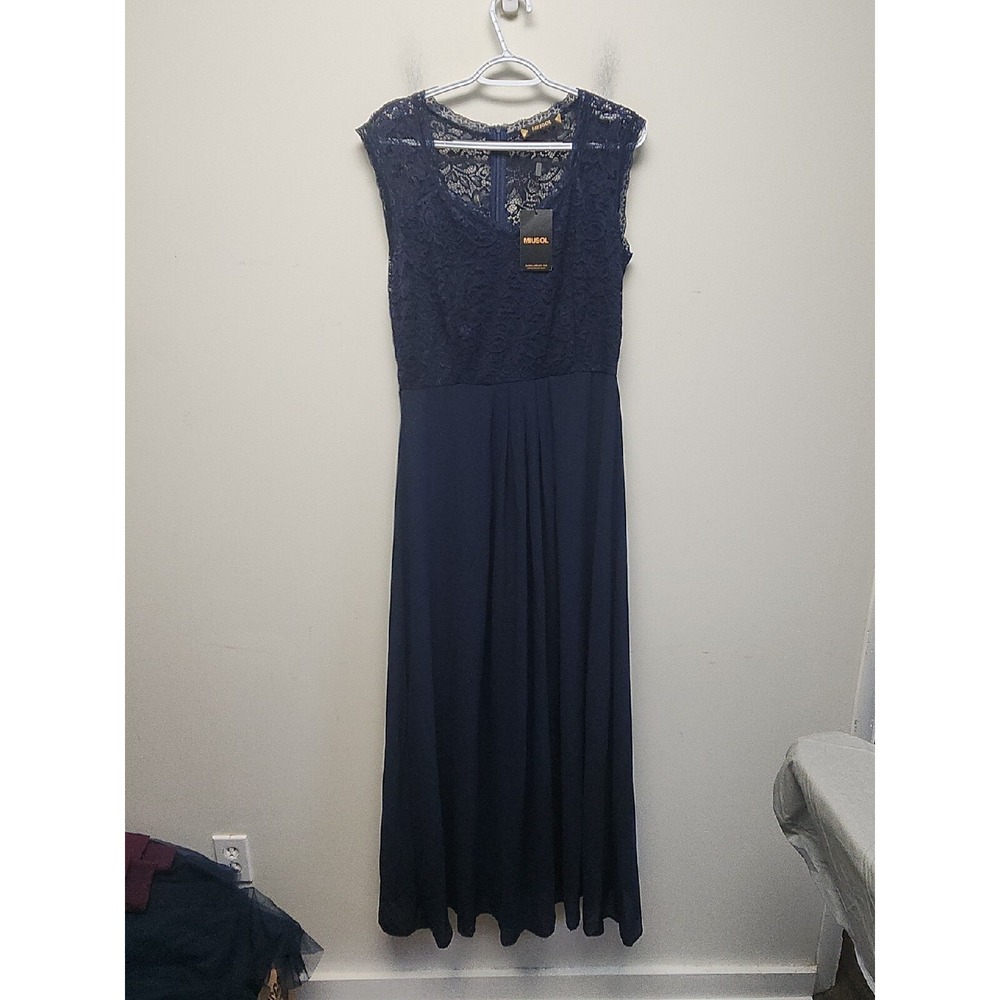 Miusol Womens Navy Blue Lace Chiffon V Neck Evening Party Maxi Dress XL 3193